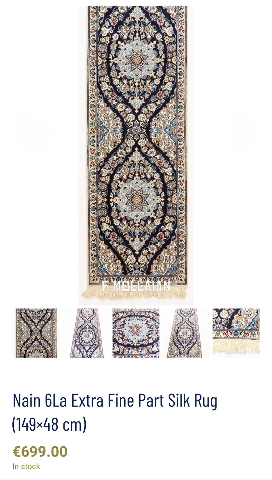 Handgeknoopt Perzisch Zijden Tapijt - Nain 6La Extra Fijn, Minder dan 50 cm, 100 tot 150 cm, Blauw, Nieuw