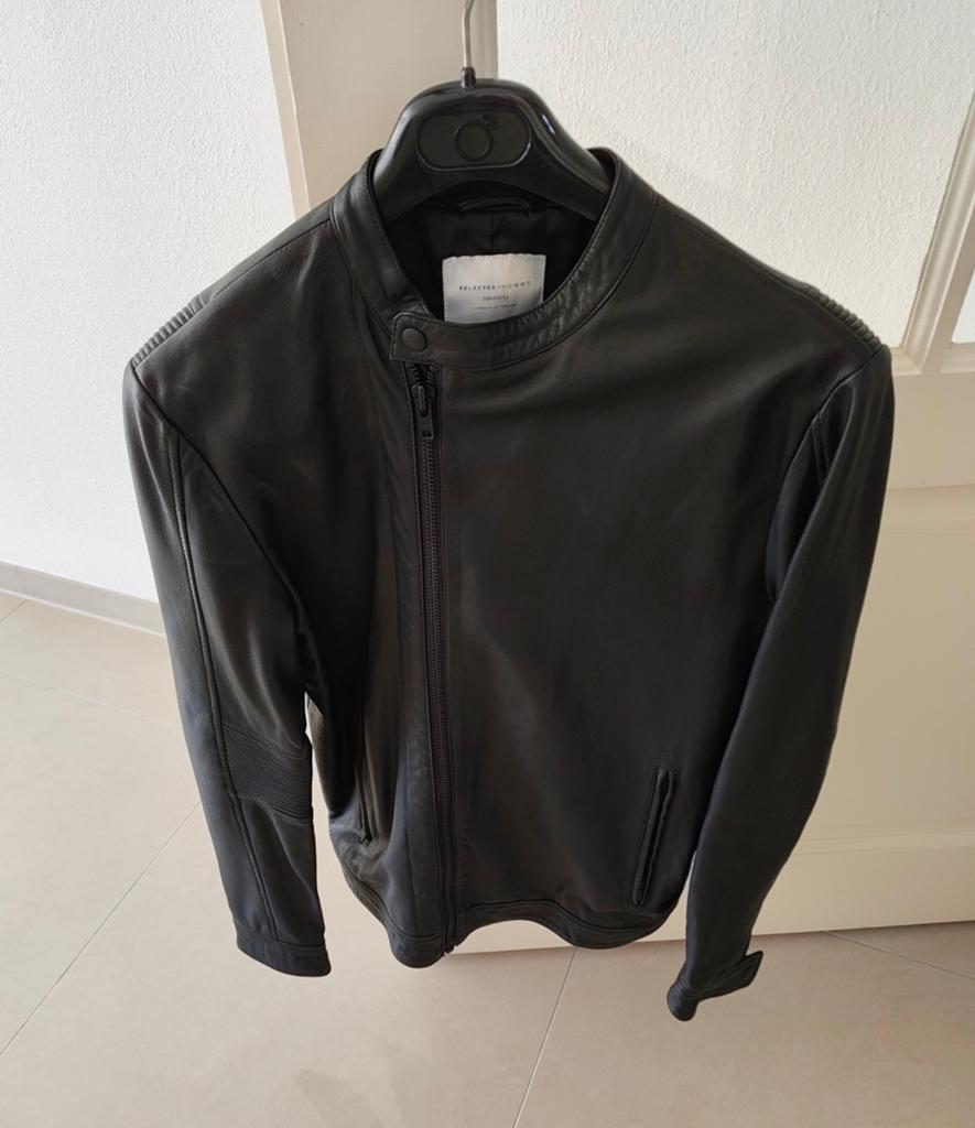 Zwarte leren jas merk " Selected Homme" maat M, Kleding | Dames, Maat 38/40 (M), Zwart, Selected Home, Nieuw