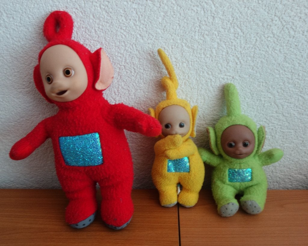 Teletubbies knuffels - set van 3 (rood, geel, groen), Gebruikt, Overige merken, Overige karakters, Overige typen