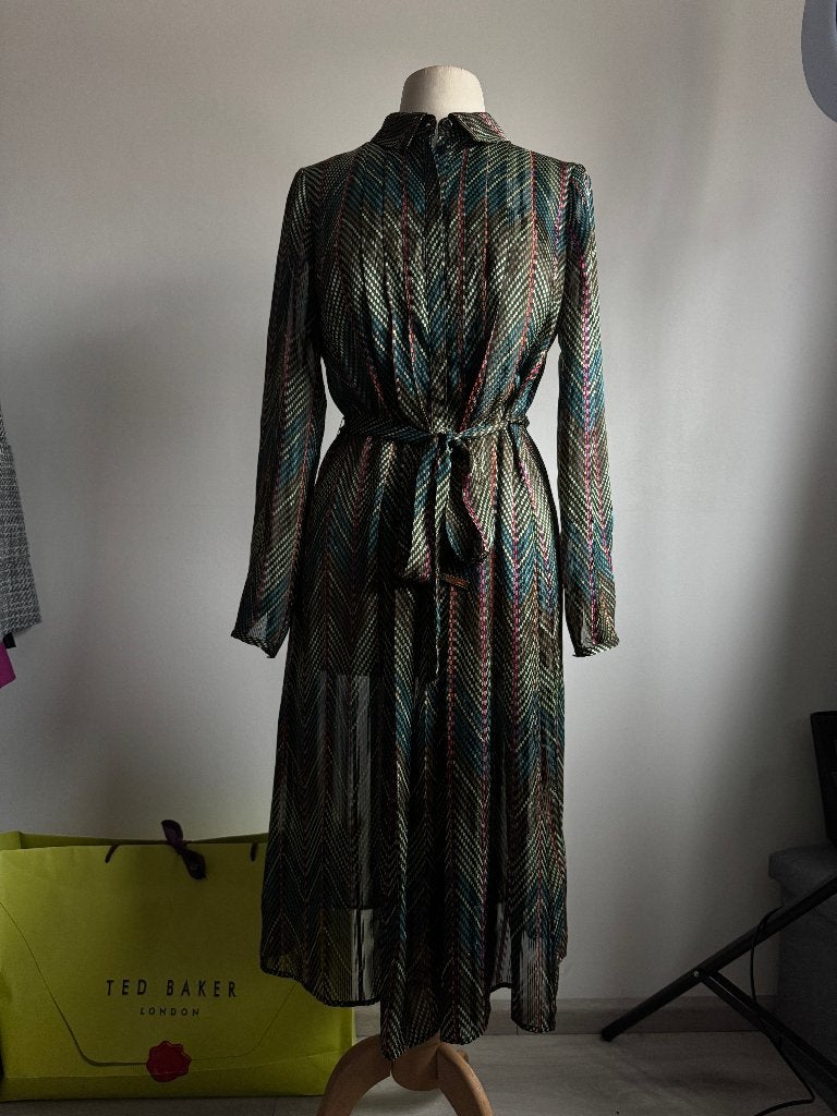 Ted Baker doorknoopjurk Saphy lurex - Maat 3 (38/40), Kleding | Dames, Maat 38/40 (M), Meerkleurig, Ophalen of Verzenden, Zo goed als nieuw