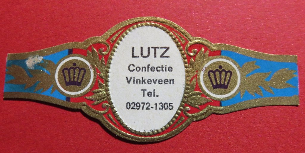 Sigarenbandje Reclamebandje LUTZ Confectie Vinkeveen, Verzamelen, Verzenden, Gebruikt, Sigarenbandjes