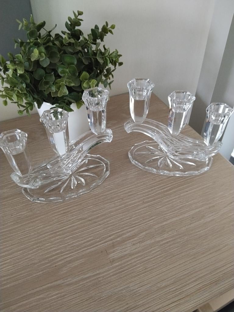 2 vintage glazen Art Deco kandelaars, Antiek en Kunst, Antiek | Glas en Kristal, Ophalen of Verzenden