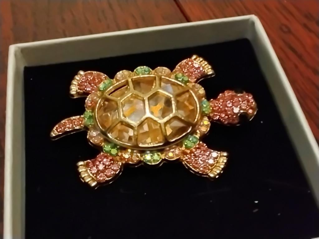Mooie schildpad met strass, Sieraden, Tassen en Uiterlijk, Broches, Overige materialen, Ophalen of Verzenden, Zo goed als nieuw