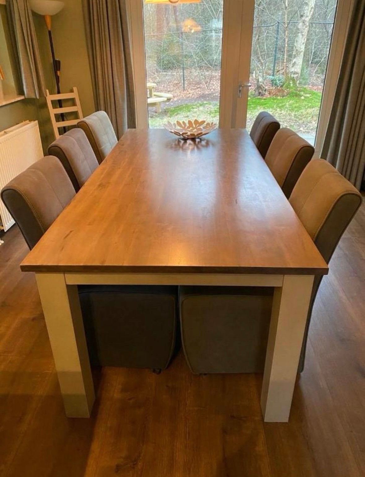 Ruime eettafel (2.20m) met 6 comfortabele stoelen, Huis en Inrichting, Tafels | Eettafels, Ophalen, Gebruikt, 200 cm of meer, 50 tot 100 cm