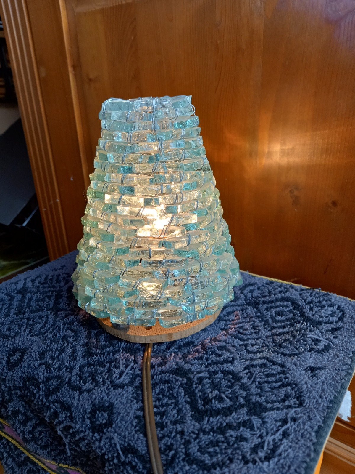 Vintage jaren '60 eenmalig handgemaakte kegellampje van glas, Gebruikt, Overige merken, Vintage, E14 (klein)