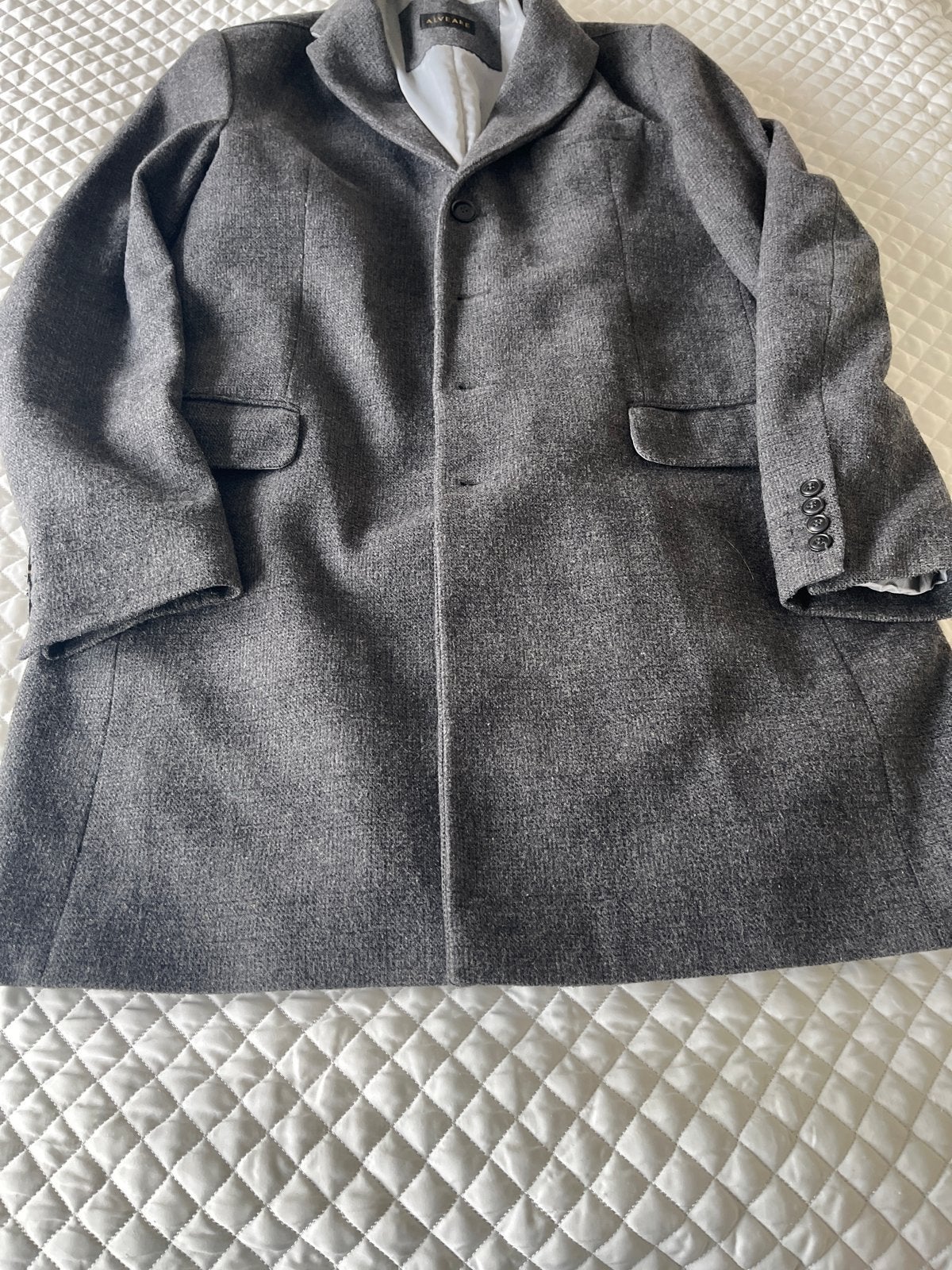 Alveare Grijze Wollen Jas - Maat L, Kleding | Heren, Jassen | Winter, Ophalen of Verzenden, Gedragen, Maat 52/54 (L), Grijs