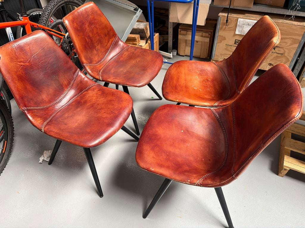 Cognac leren stoelen van Goossens, Ophalen, Gebruikt, Bruin, Leer