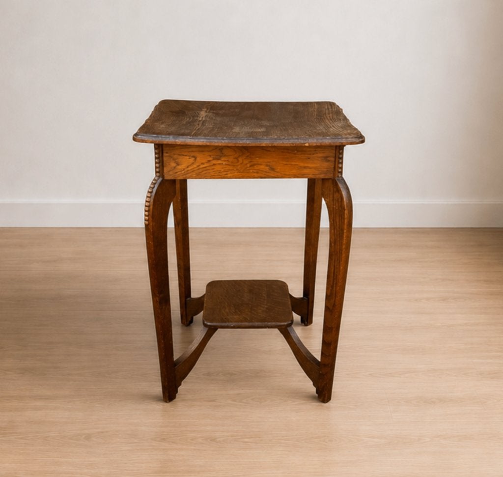 Art Deco Houten Bijzettafel, Plantentafel, Jaren 20/30, Ophalen, Minder dan 55 cm, Gebruikt, Vierkant