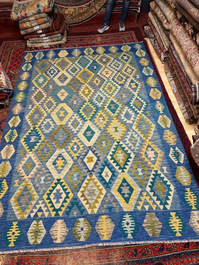 Prachtige handgeweven Kelim – 301x213 cm– geometrisch design