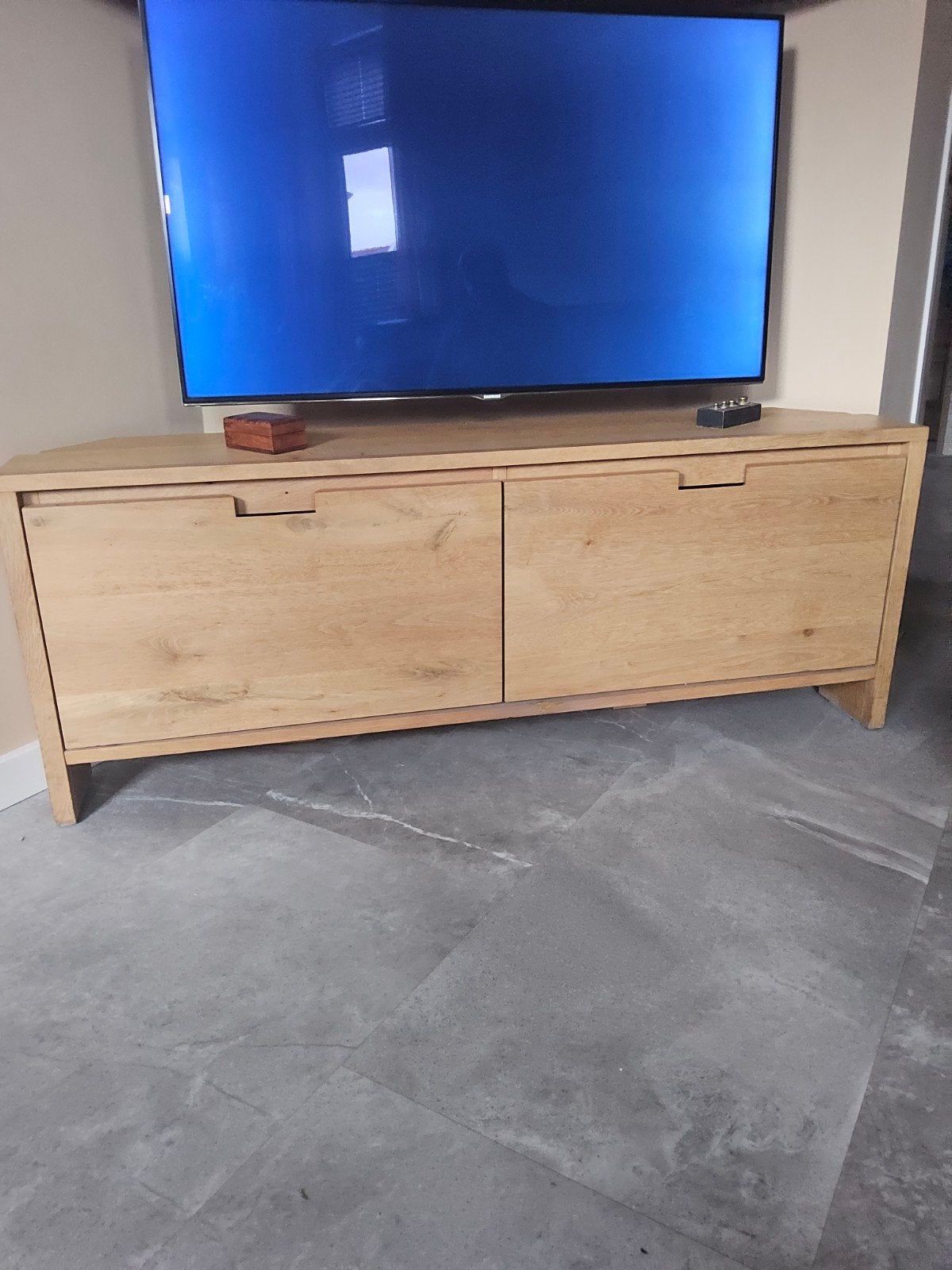 Eiken tv kastje voor hoekopstelling, Ophalen, Gebruikt, 100 tot 150 cm, Eikenhout