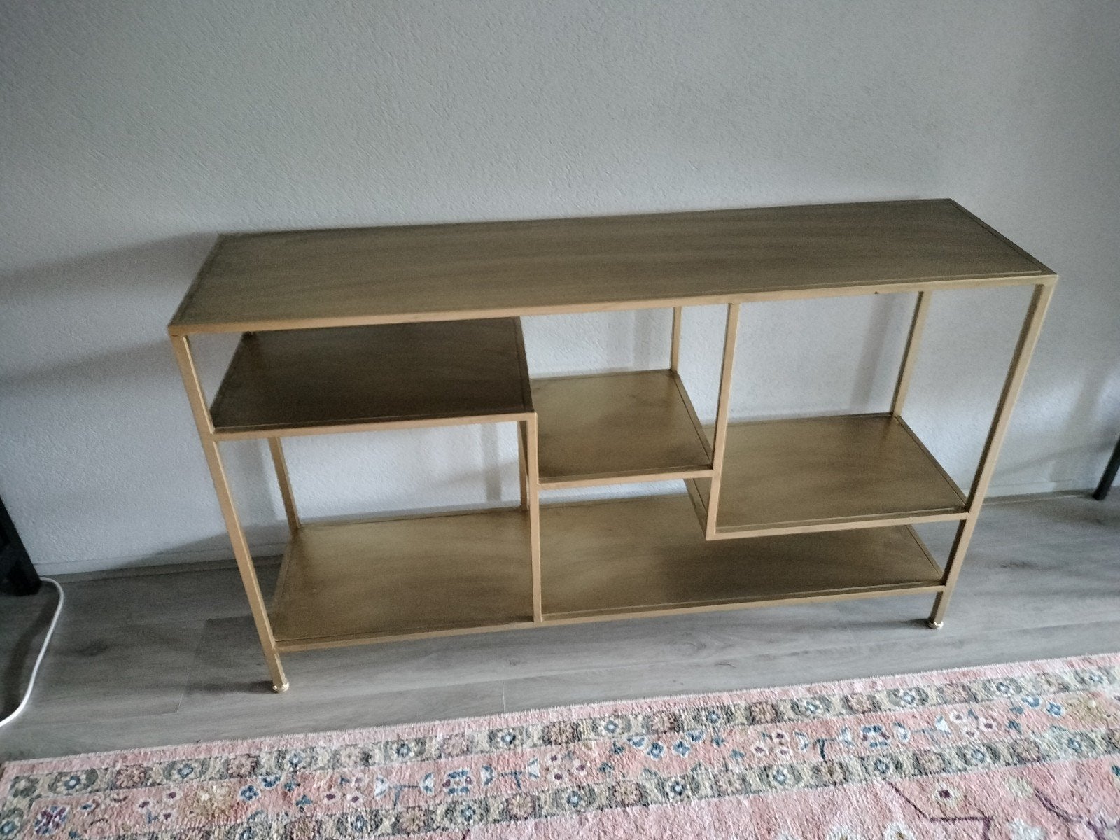 Gouden console tafel / dressoir met open vakken, Ophalen of Verzenden, Zo goed als nieuw