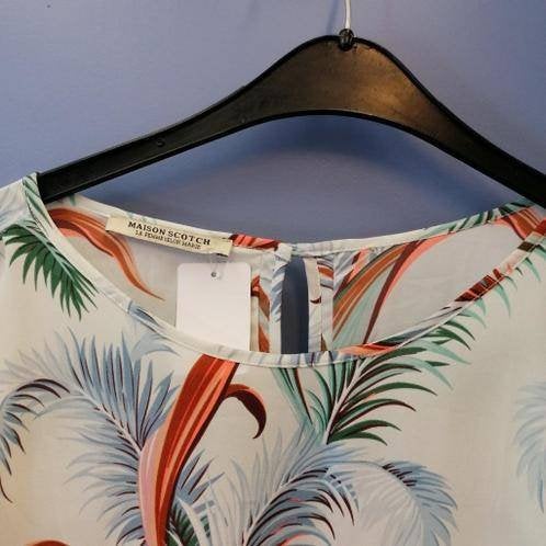 Maison Scotch creme jurk +bladeren oranje groen M-L nr 38546, Kleding | Dames, ., Maat 42/44 (L), Zo goed als nieuw, Boven de knie