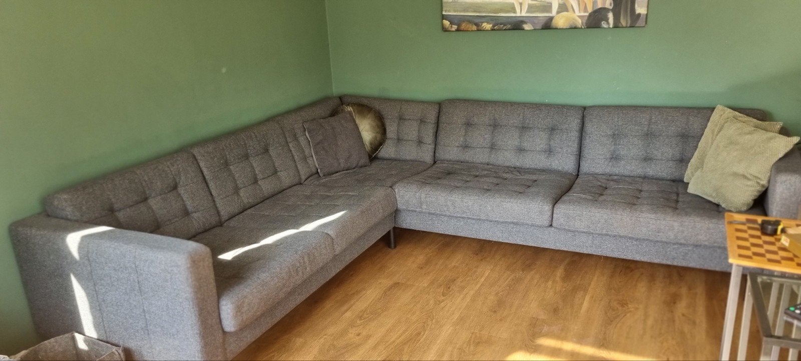 Antracietkleurige IKEA Karlstad hoekbank (240x280 cm), Ophalen, Gebruikt, 100 tot 125 cm, Hoekbank