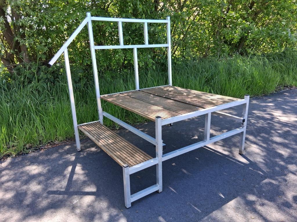 Aluminium Houten opstap chalet stacaravan met leuning bordes, Ophalen, Gebruikt