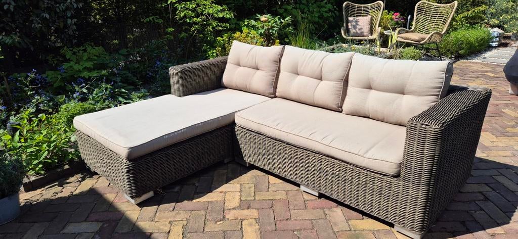 Lounge bank rond wicker grijsbruin, Tuin en Terras, Tuinsets en Loungesets, Ophalen, Gebruikt, Wicker, Bank