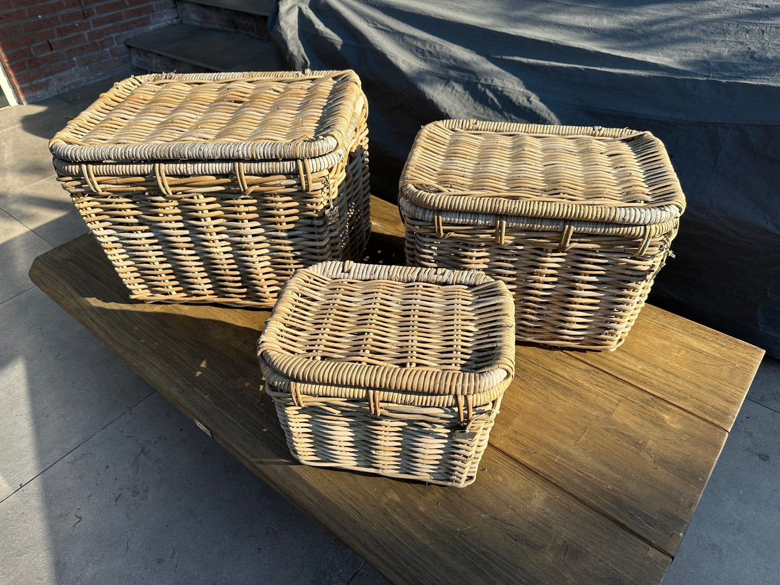 Ratten/rieten manden met deksel, Met deksel, Mand, Ophalen of Verzenden, Zo goed als nieuw