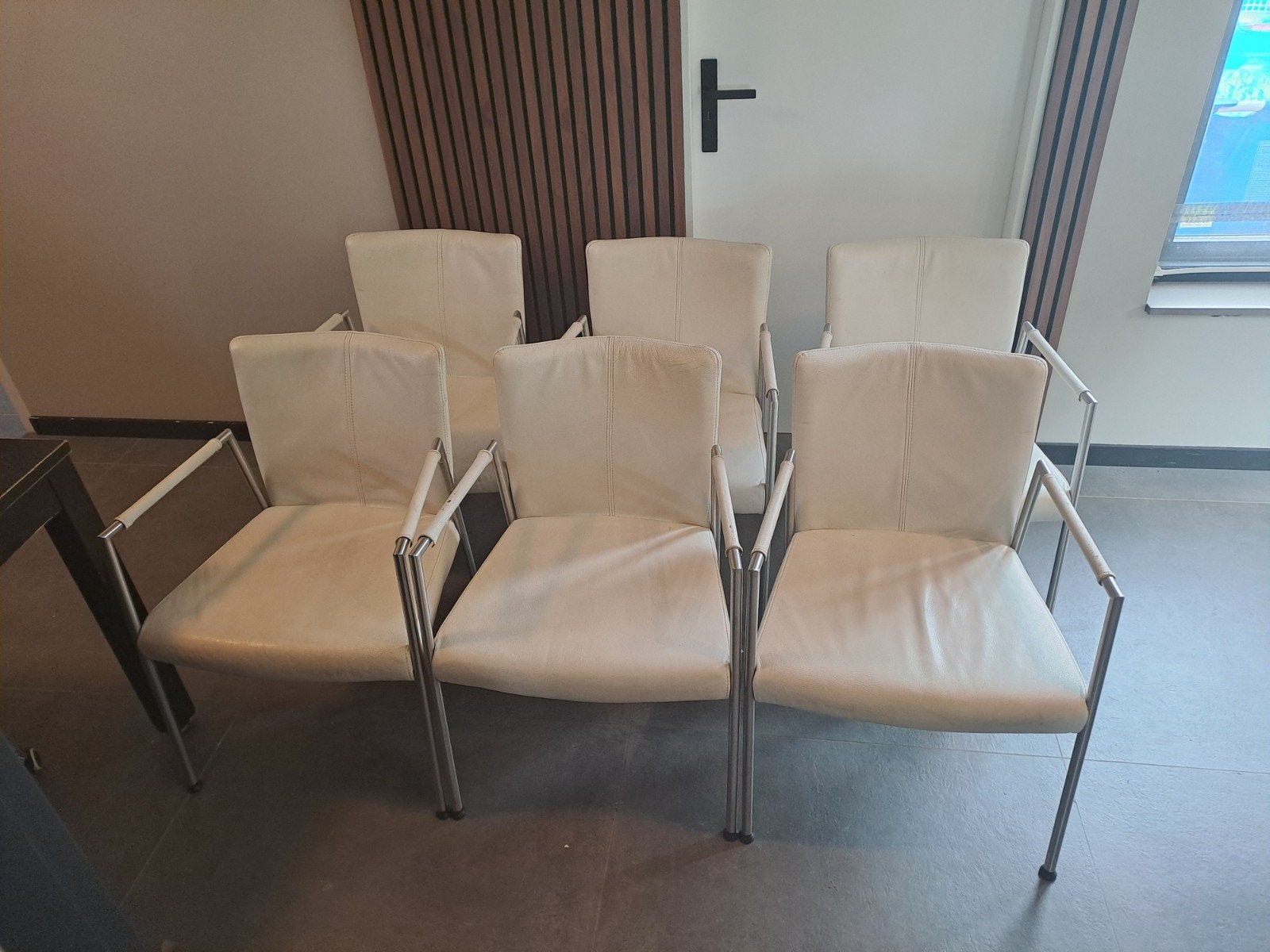 Leren wit/crème stoelen met gebruikssporen, Ophalen, Gebruikt, Wit, Leer
