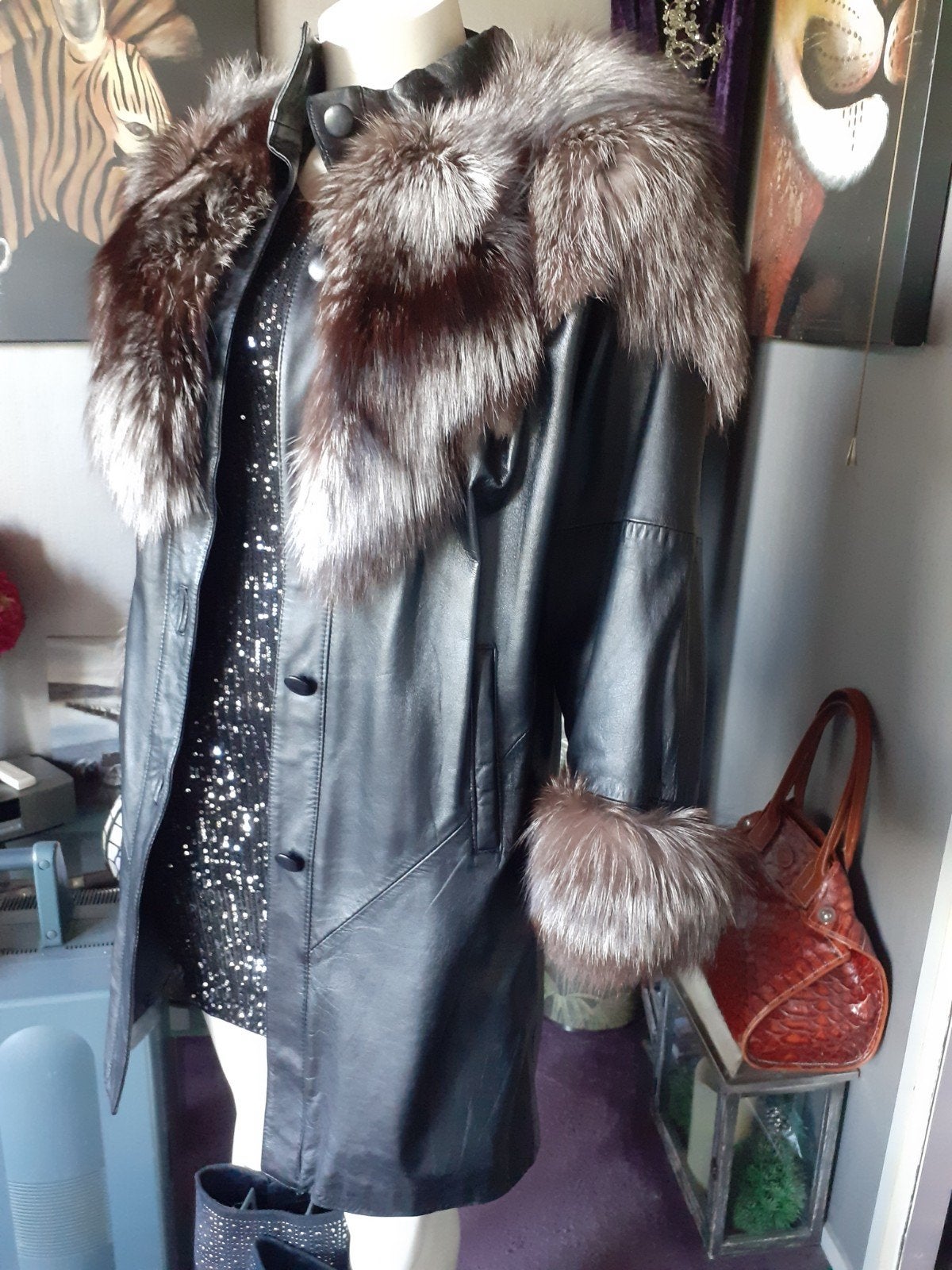 Prachtige Italiaanse lederen bontjas met echt zilvervos  XXL, Kleding | Dames, Jassen | Winter, Ophalen of Verzenden, Zo goed als nieuw