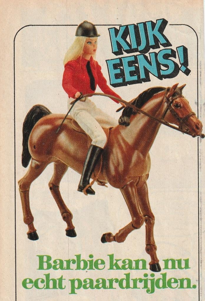 Retro reclame 1977 Mattel Barbie pop en trouw paard, Verzenden, Overige typen