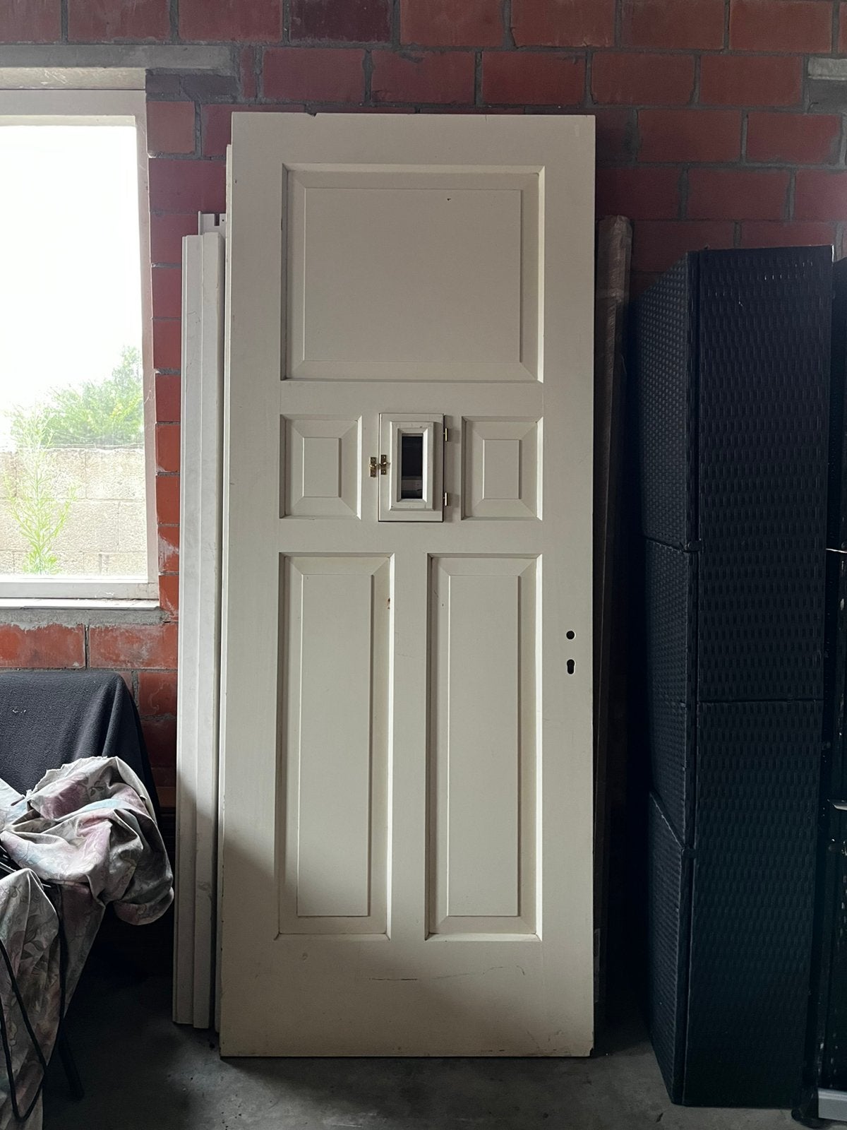 Witte hardhouten voordeur, Doe-het-zelf en Verbouw, Ophalen, 80 tot 100 cm, 215 cm of meer, Nieuw