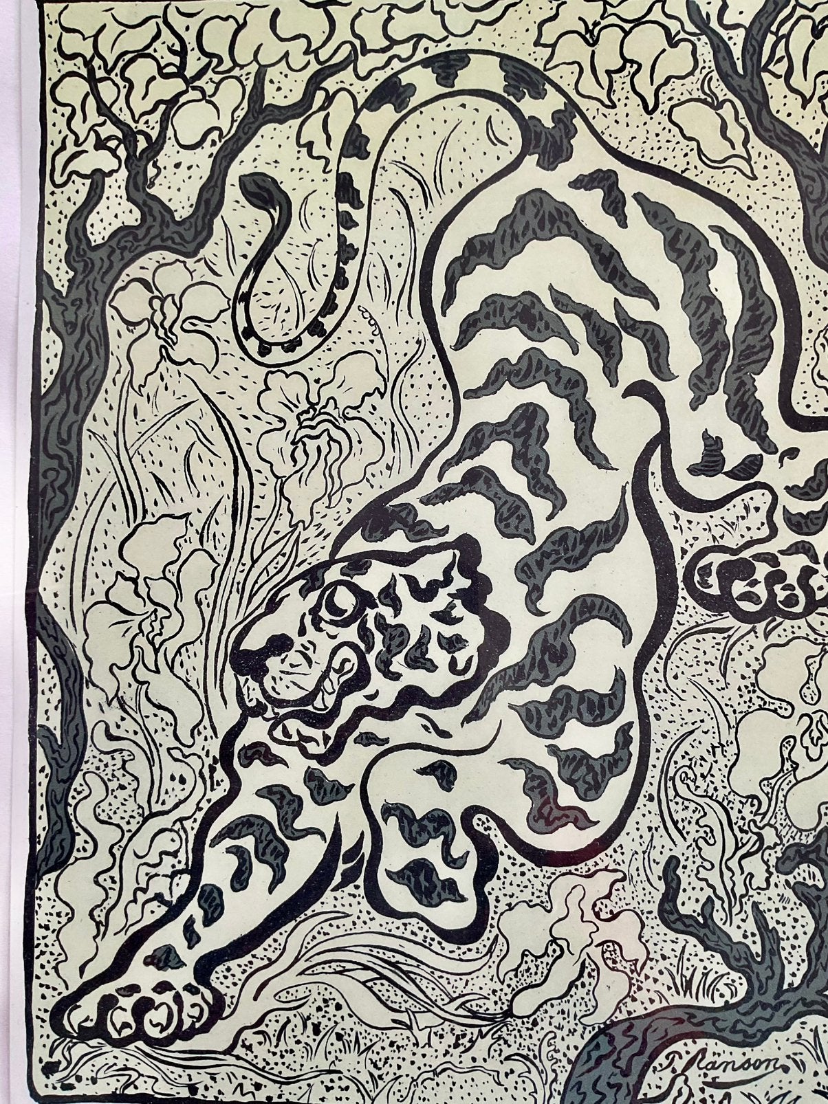 Tijger in de jungle, Paul  Ranson, drukgesigneerd ,ingelijst, Ophalen of Verzenden