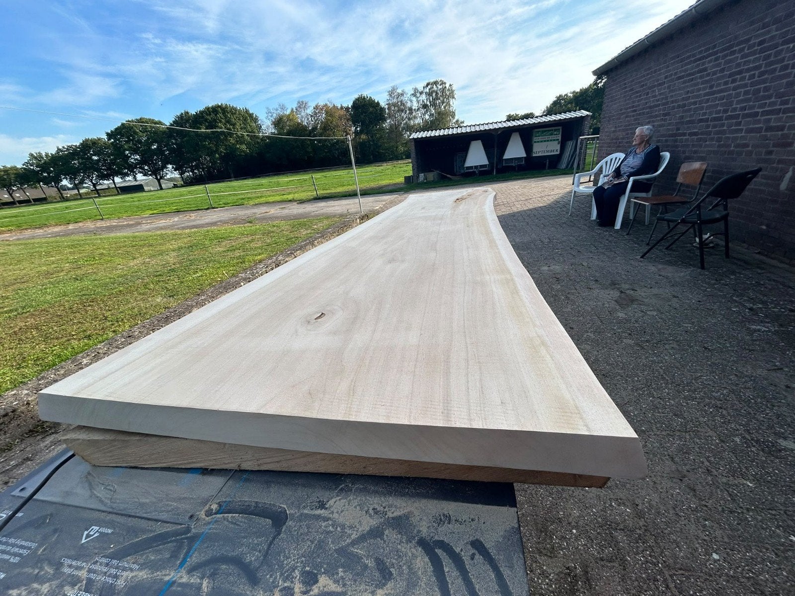 Boomstam beukenhout tafel 350x94x6.5 CM, Ophalen, Overige materialen, 50 tot 100 cm, Vijf personen of meer