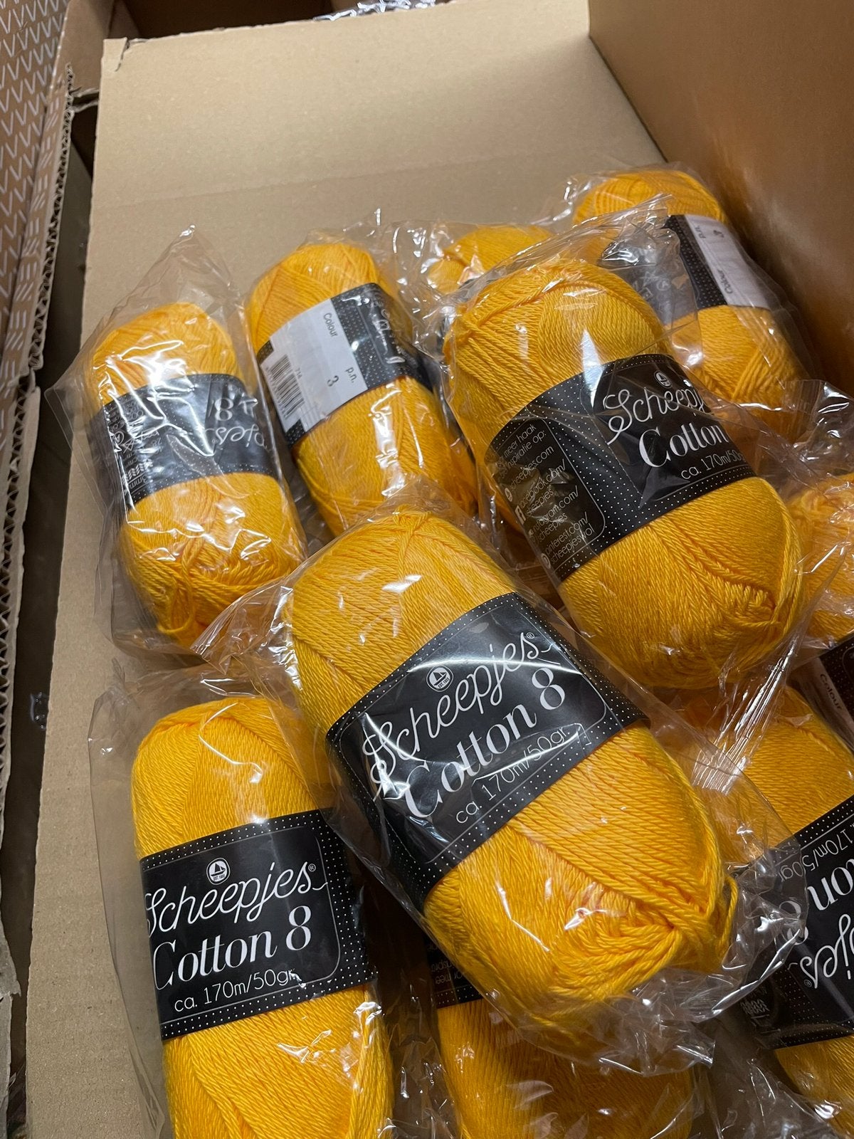 10 bollen Scheepjes Cotton 8 haak/ breigaren in  okergeel, Ophalen of Verzenden, Nieuw, Breien of Haken, Wol of Garen