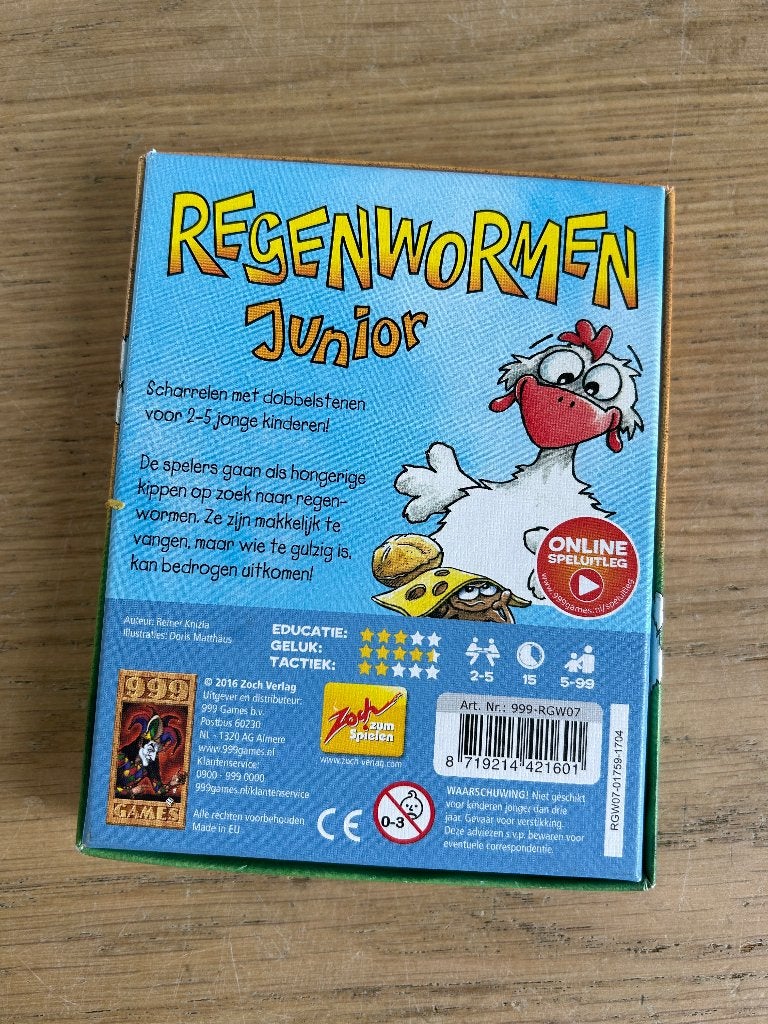Regenwormen Junior Kaartspel 999 Games, Ophalen of Verzenden, Zo goed als nieuw