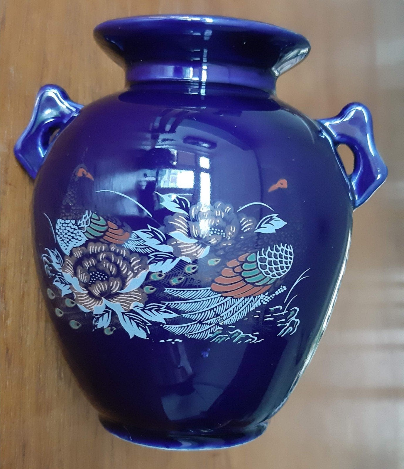 Vintage keramieken vaas met pauwen, Ophalen of Verzenden