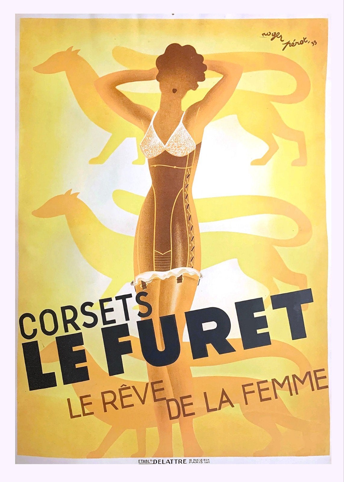 Vintage Corset Poster Le Furet - Het droomondergoed, Ophalen of Verzenden
