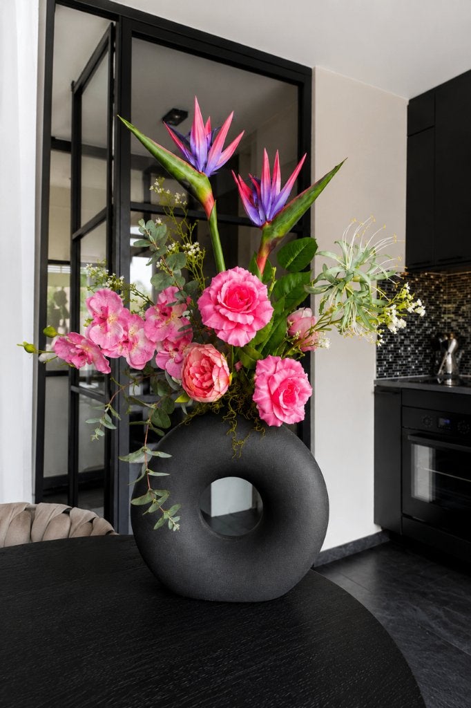 Kunst en zijden Bloemstukken - COMPLEET GELEVERD - incl vaas, Huis en Inrichting, Binnen, 70 cm, Verzenden, Overige merken