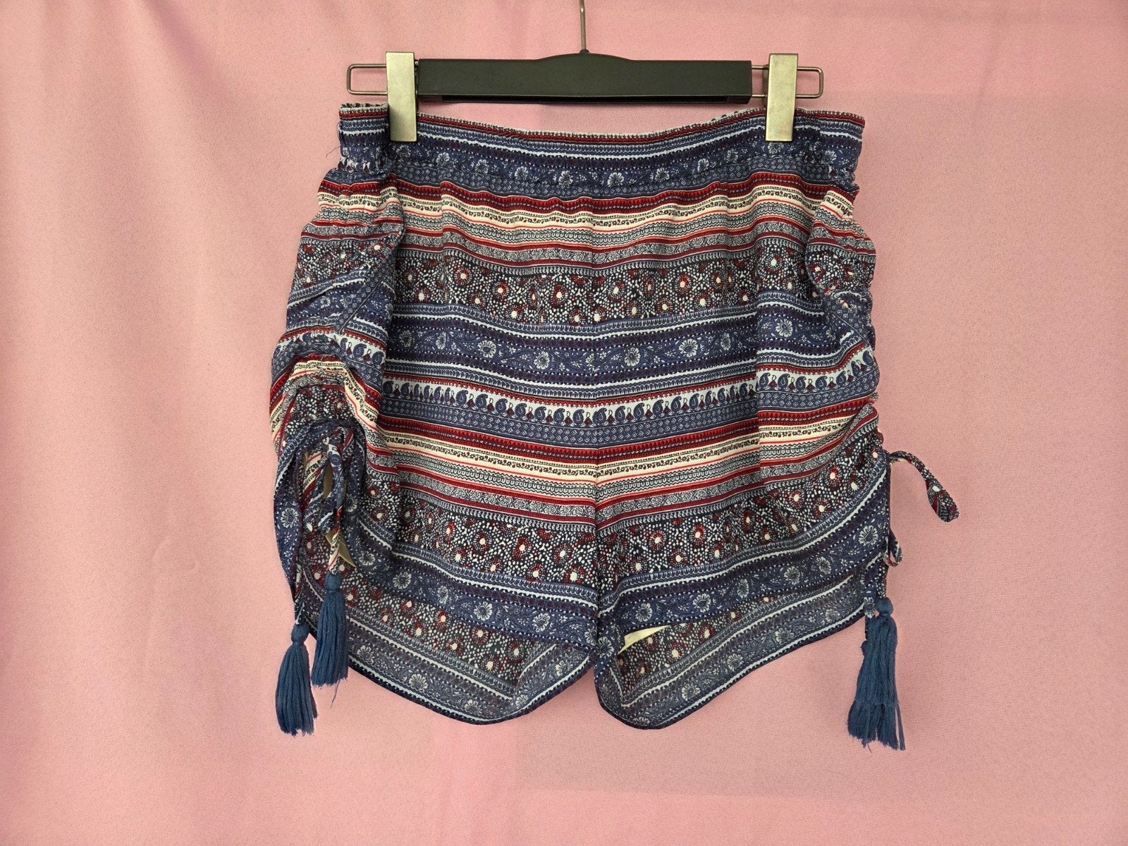 Korte shorts met print en kwastjes, Get It On, Kort, Blauw, Maat 42/44 (L)