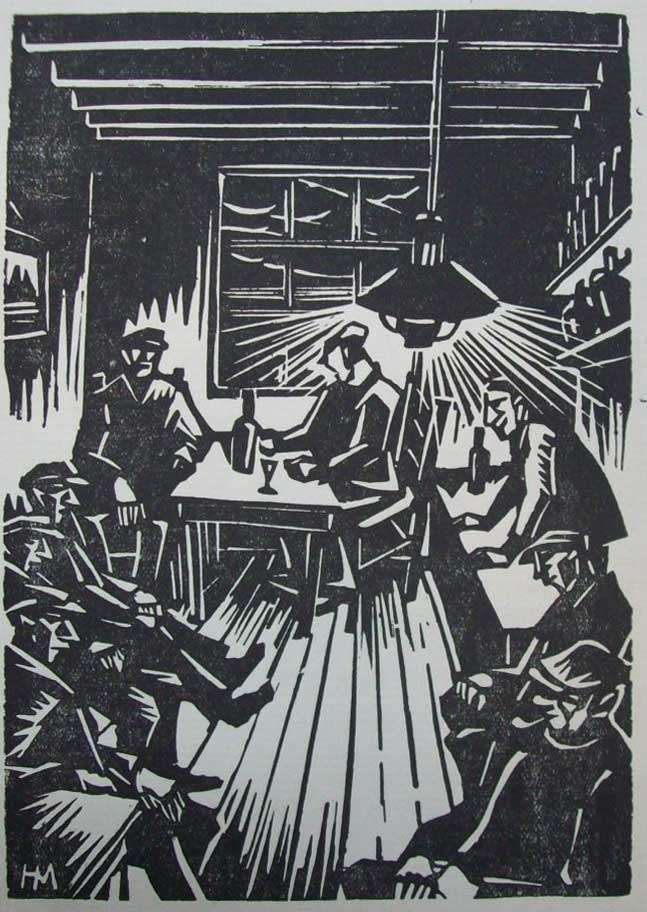 Henk Melgers (1899–1973) De Ploeg Houtsnede 'Café' ~1925, Ophalen of Verzenden