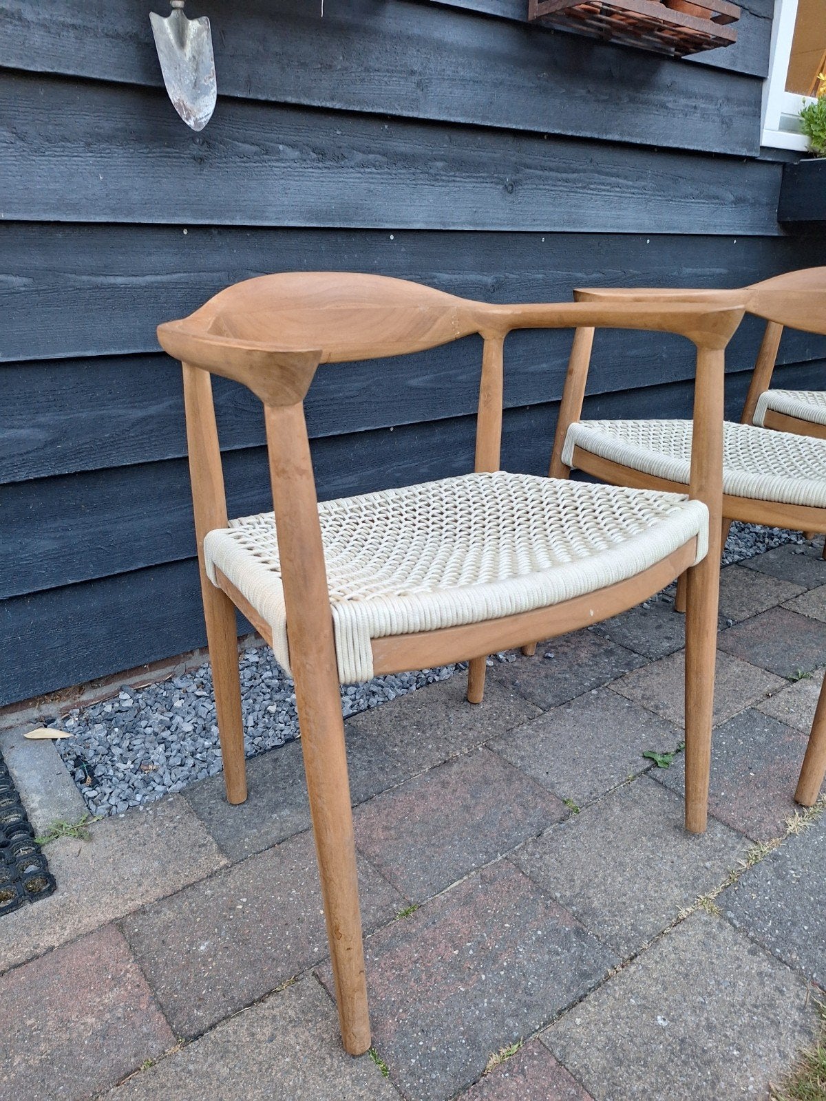 6x Stoel hout met geweven touw, Ophalen of Verzenden, Zo goed als nieuw, Hout