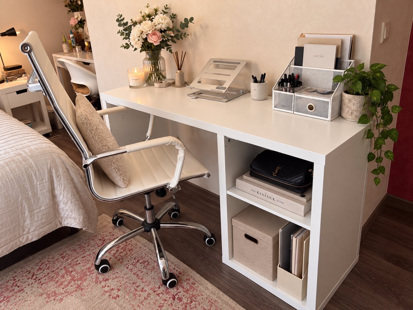 Wit bureau + bureaustoel compleet, Huis en Inrichting, Bureaus, Ophalen, Gebruikt