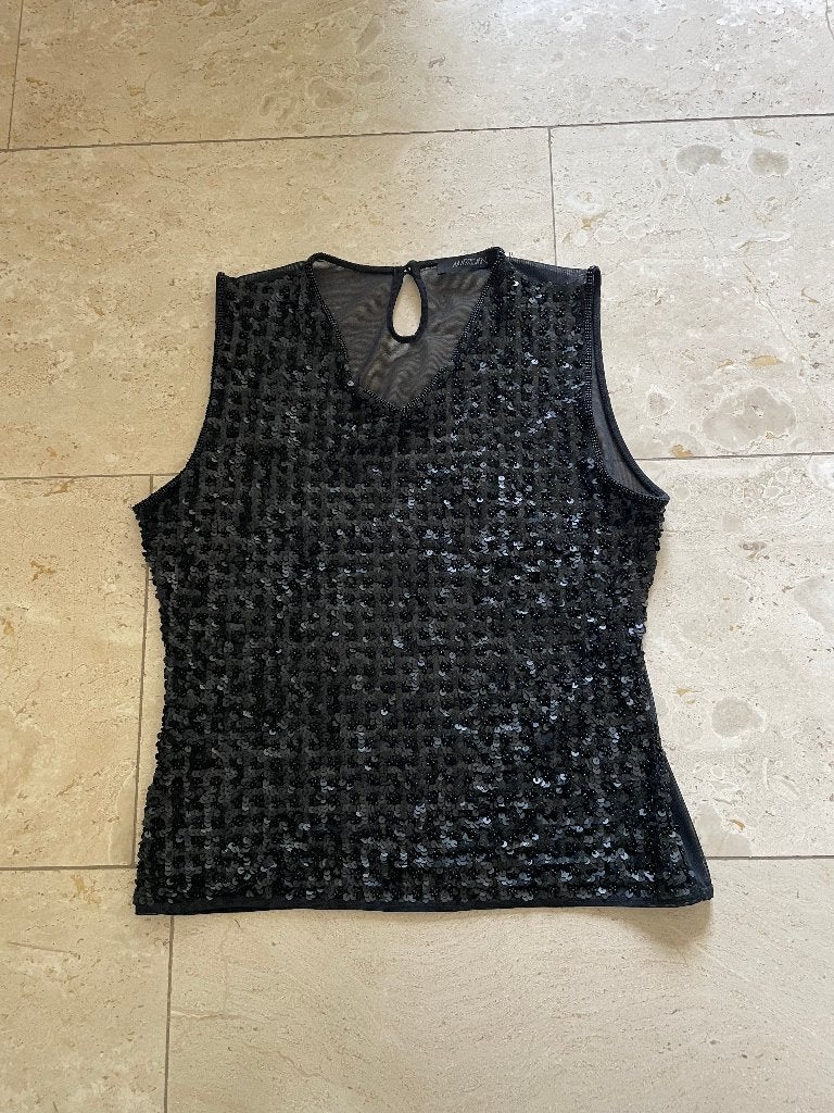Marccain: z.g.a.n. zwarte pailletten top. Maat (36), Kleding | Dames, Verzenden, Zwart, Zo goed als nieuw, Marccain
