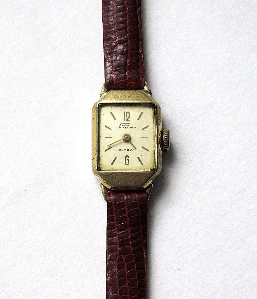 Palermo Swiss vintage mechanisch dames horloge ca 40 jaren., Ophalen of Verzenden, Gebruikt, Leer, Overige merken
