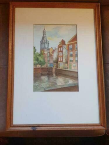 Aquarel Zuiderkerktoren Amsterdam L A Vreeburg, Ophalen