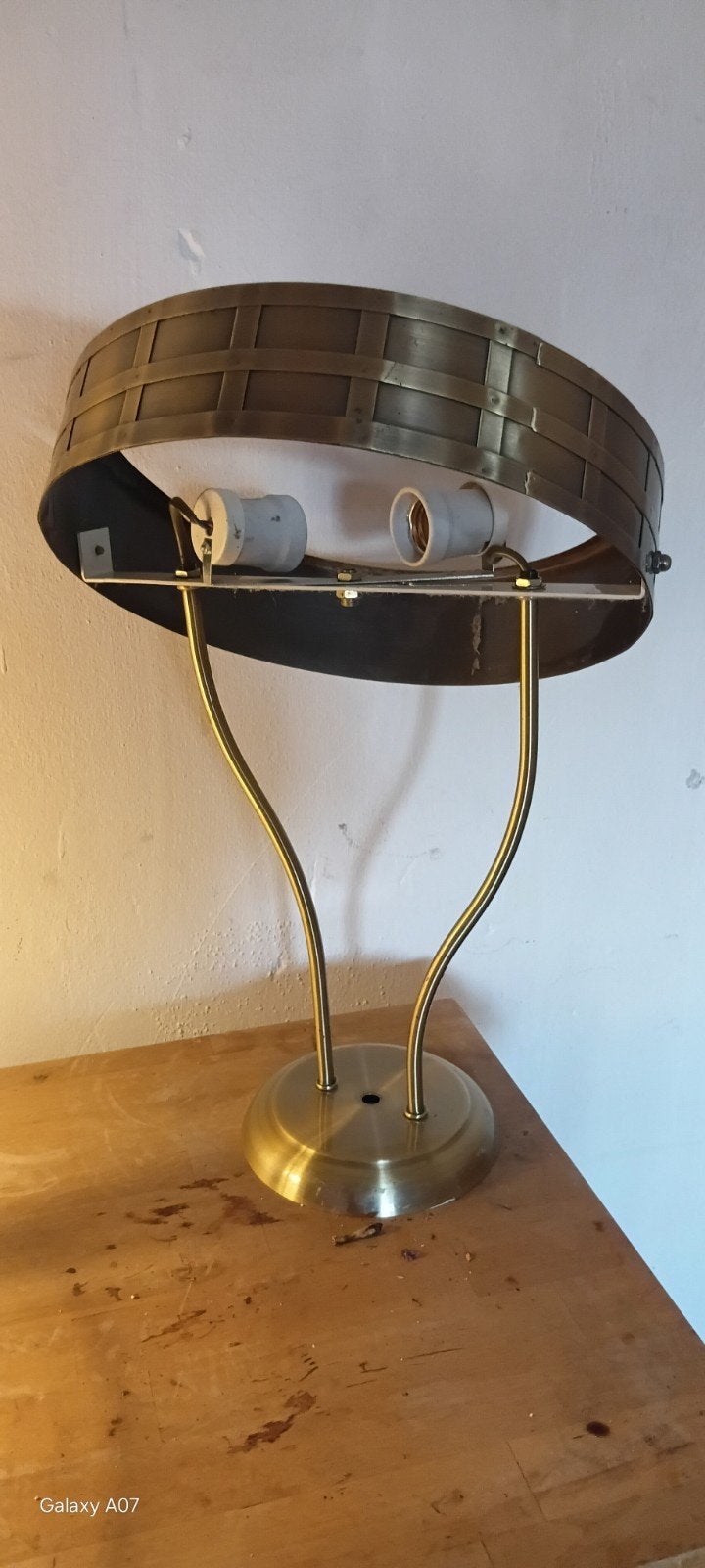 Italiaanse Messing Tafellamp met Twee Lichtpunten, Steinhauer, Gebruikt, Goud, 55 cm