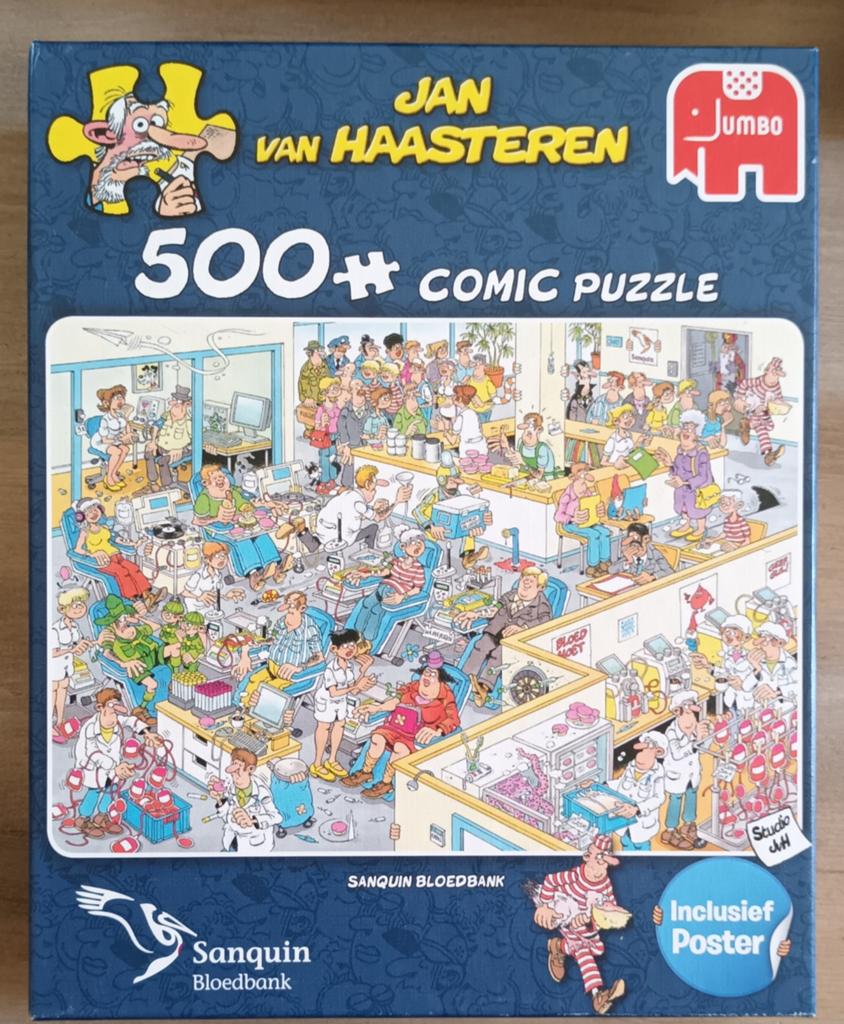 Jan van Haasteren. Sanquin bloedbank. Comic puzzel 500, Ophalen of Verzenden, 500 t/m 1500 stukjes, Zo goed als nieuw