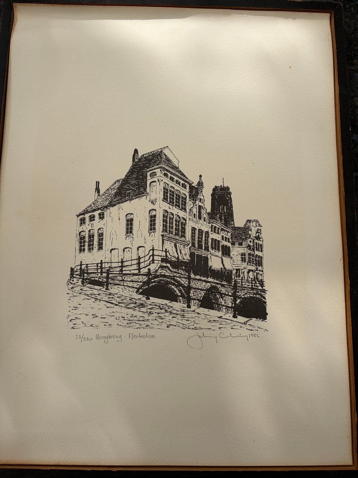 Ets Johnny Claes - Hoogbrug Mechelen (1982), Stadsgezicht, Ophalen of Verzenden, 1950 - 1999, Genummerd