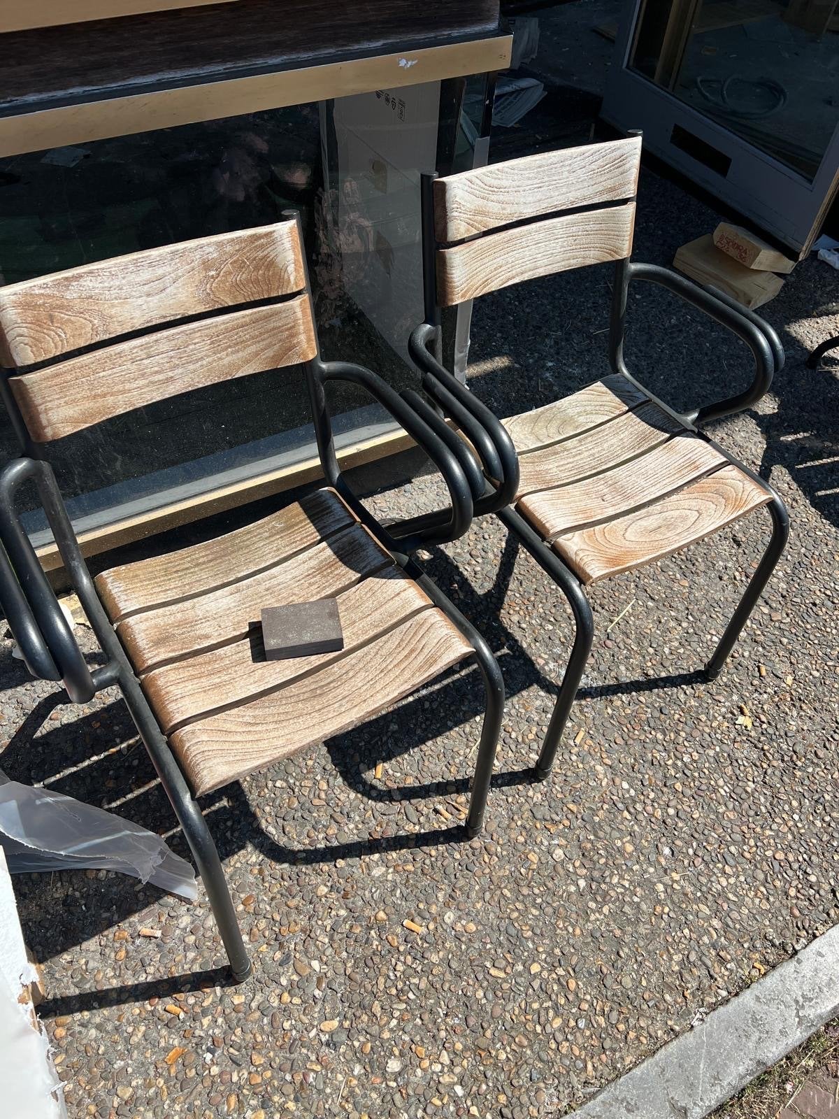 9x Satelliet Teak Houten Stoelen - Gebruikt, Huis en Inrichting, Stoelen, Ophalen, Gebruikt, Bruin, Vijf, Zes of meer stoelen