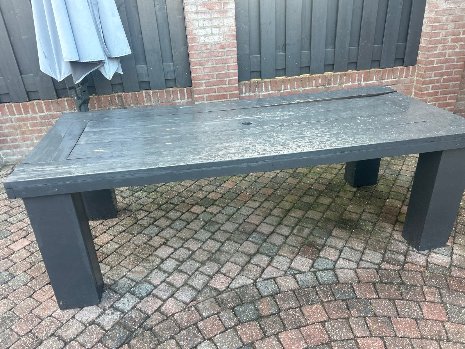 Robuuste houten tuintafel - Grijs (opknapper), Ophalen, Gebruikt, Rechthoekig, Hout