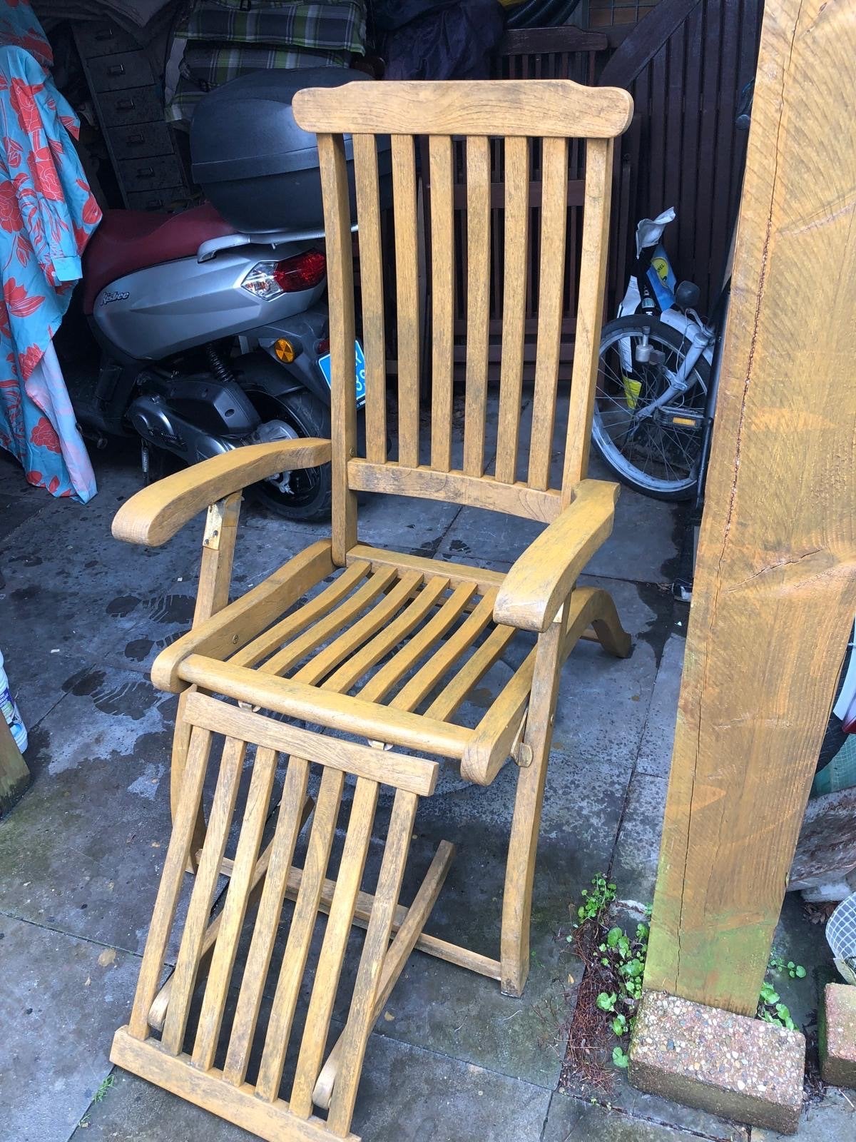 Deckchair Verstelbare Teakhouten Tuinstoel met Voetensteun, Ophalen of Verzenden, Gebruikt, Teakhout, Verstelbaar