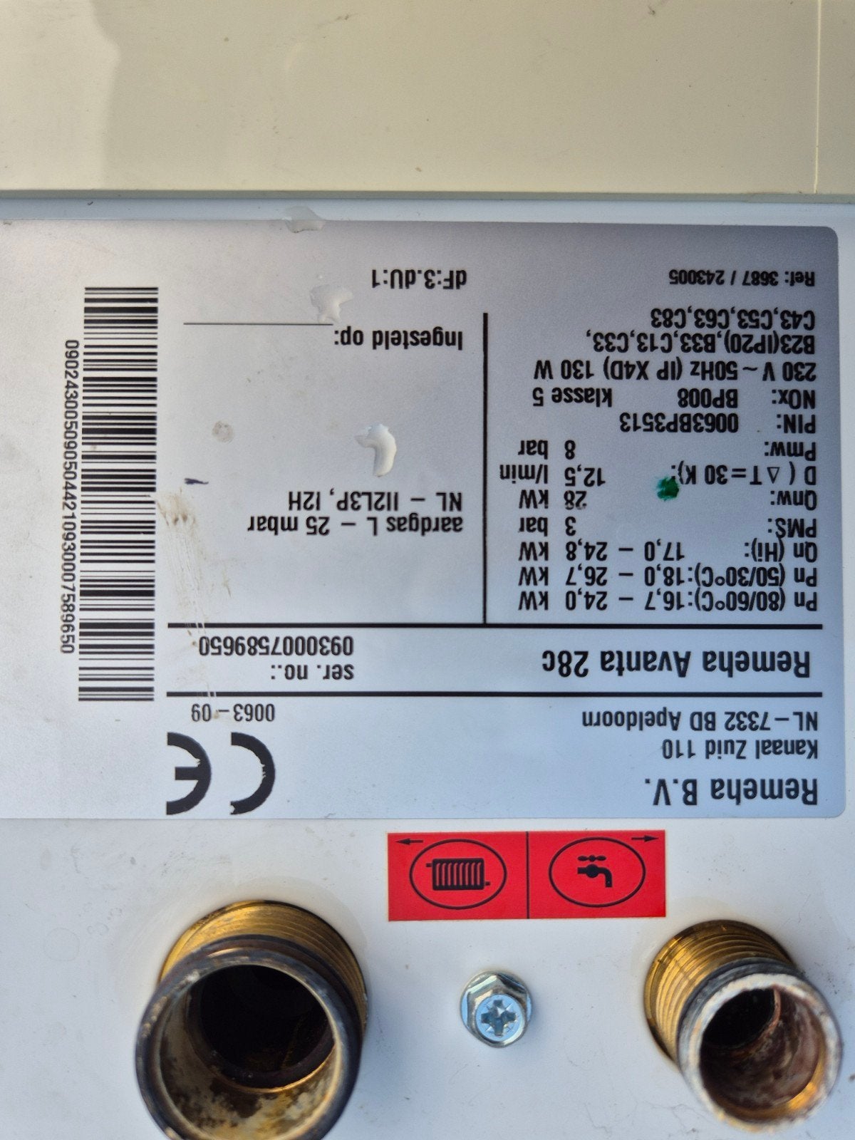 Remeha Avanta 28c CV-ketel - Zo goed als nieuw, Doe-het-zelf en Verbouw, Ophalen, Gebruikt, Hoog rendement (Hr), Cv-ketel of Combi-ketel
