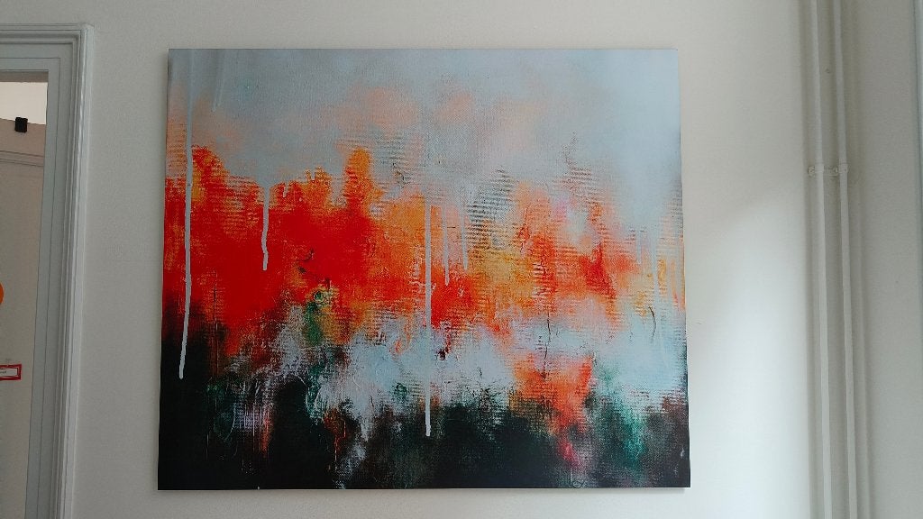 Groot aluminium kunstdruk, Antiek en Kunst, Ophalen, 110 cm, Overige technieken, 130 cm
