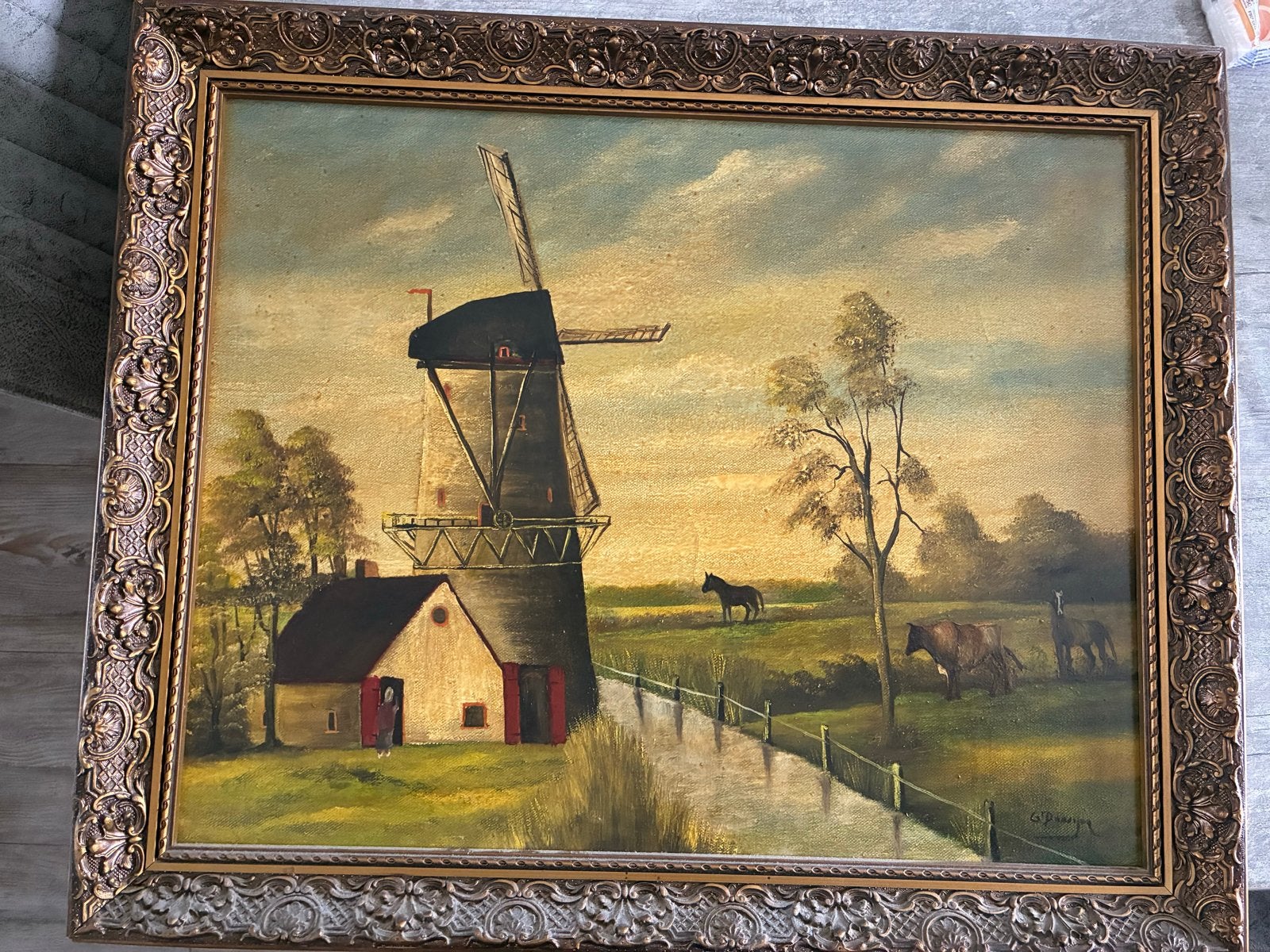 Set van 4 klassieke landschapsschilderijen met lijst, Ophalen, Doek, Gesigneerd, Landschap