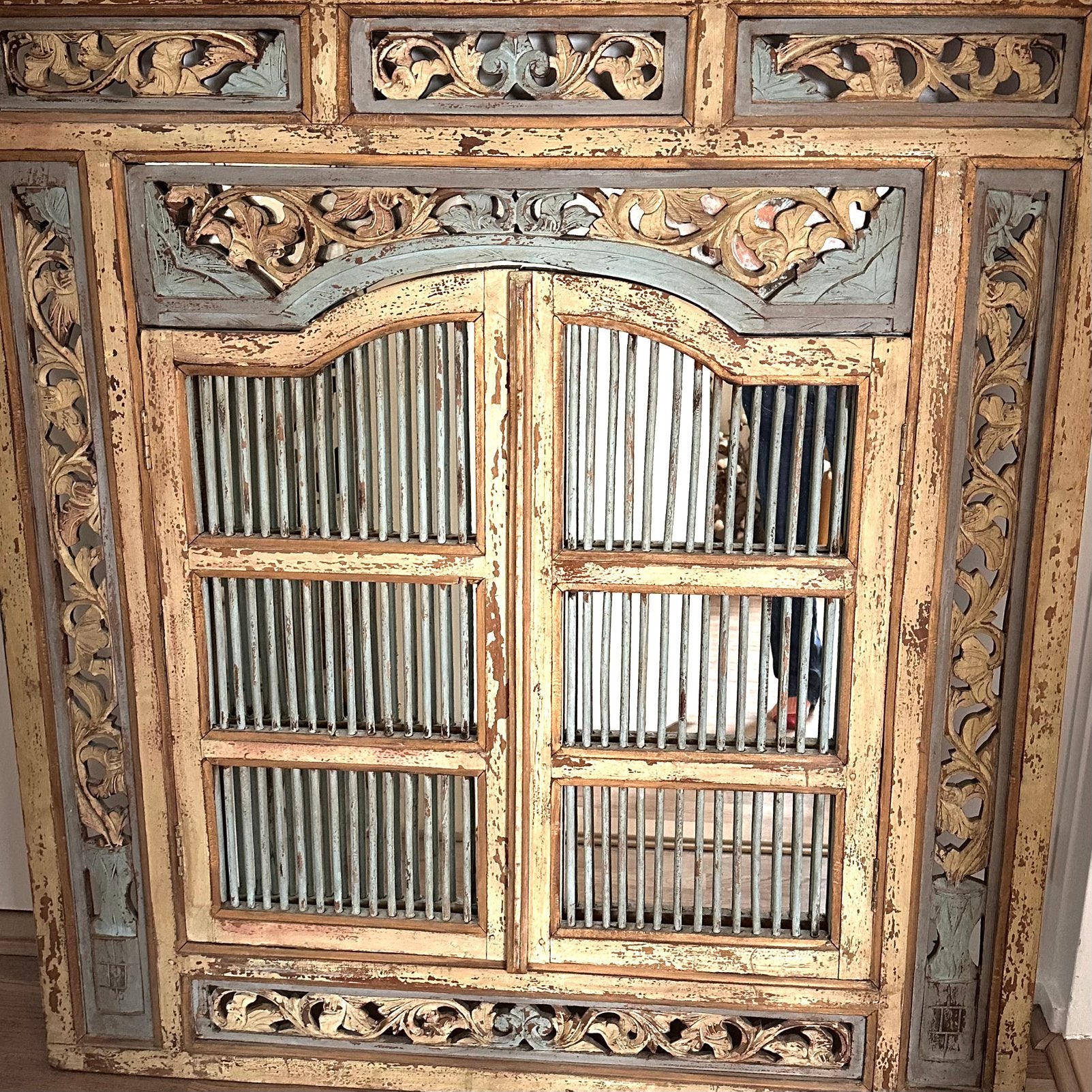Grote Balinese Luikspiegel – Handgesneden Hout (120x130 cm), Ophalen, Rechthoekig