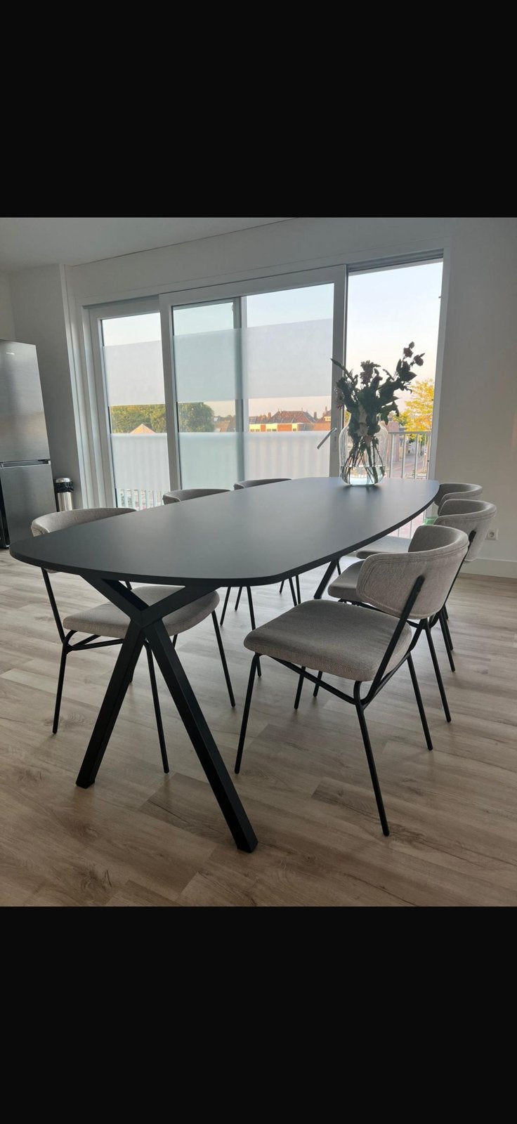 Tafel deens ovaal eiken melamine zwart | 230cm | 90cm, Ophalen, 200 cm of meer, 50 tot 100 cm, Zo goed als nieuw