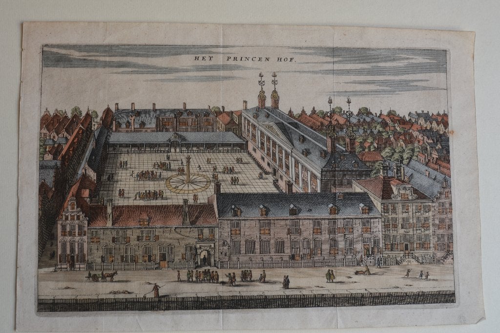 AMSTERDAM PRINSENHOF STADHUIS GRAVURE 1663 O. DAPPER E31, Antiek en Kunst, 18 cm, Verzenden, Stadsgezicht, Gravure